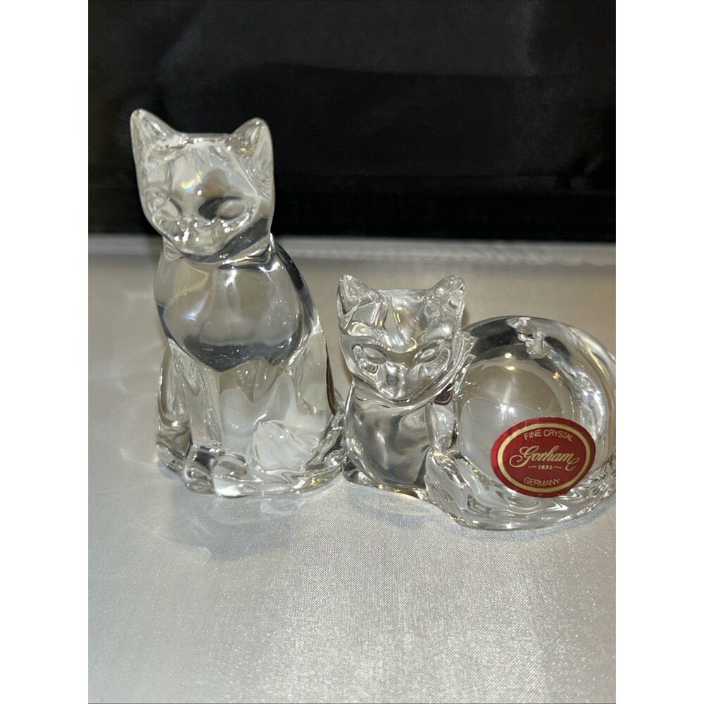 Gorham Cat Salt and Pepper Shaker Crystal Lenox 2.5” 2pc